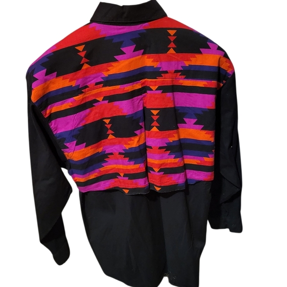 Vintage Wrangler Western Wear Black AztecRodeo Button Down Shirt Size XLarge - Picture 2 of 6